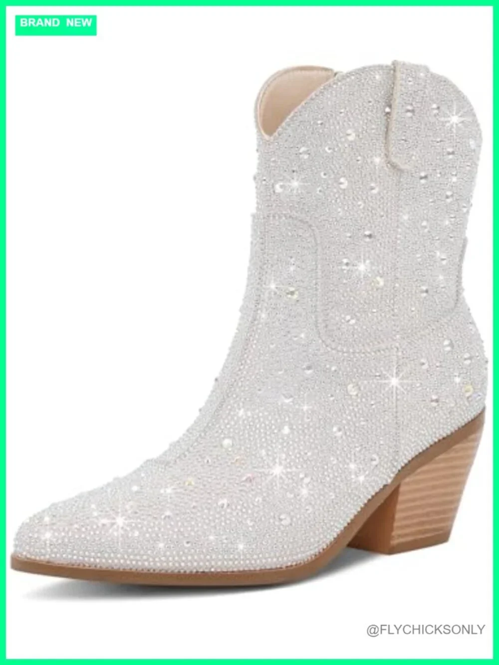Cowgirl Ankle Boots Rhinestone Chunky Heel Cowboy Booties Side Zipper